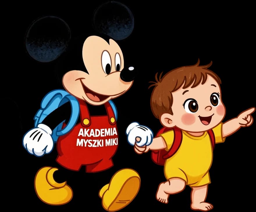 Myszka Miki odprowadza dziecko do Akademii